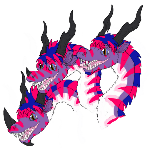 Three heads of a furry hydra. Base by Cindy Avelino.